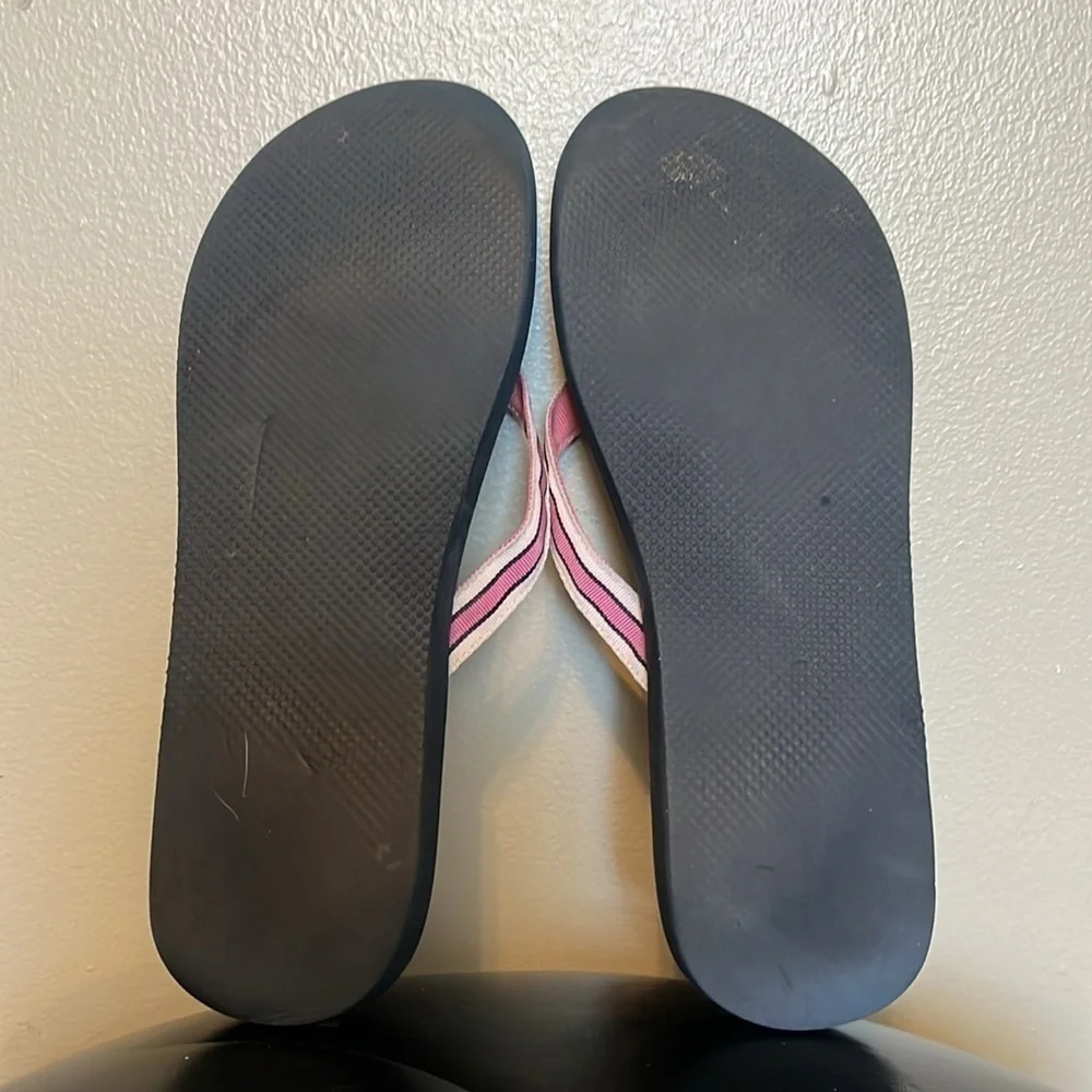 J.Crew Thong Flip Flops Pink/White Straps Womens Size 9